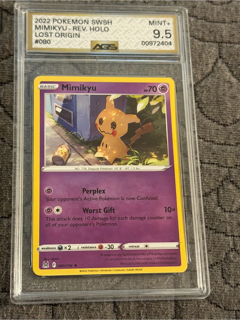 Pokemon Mimikyu Trading Card - Purple & Yellow Holo